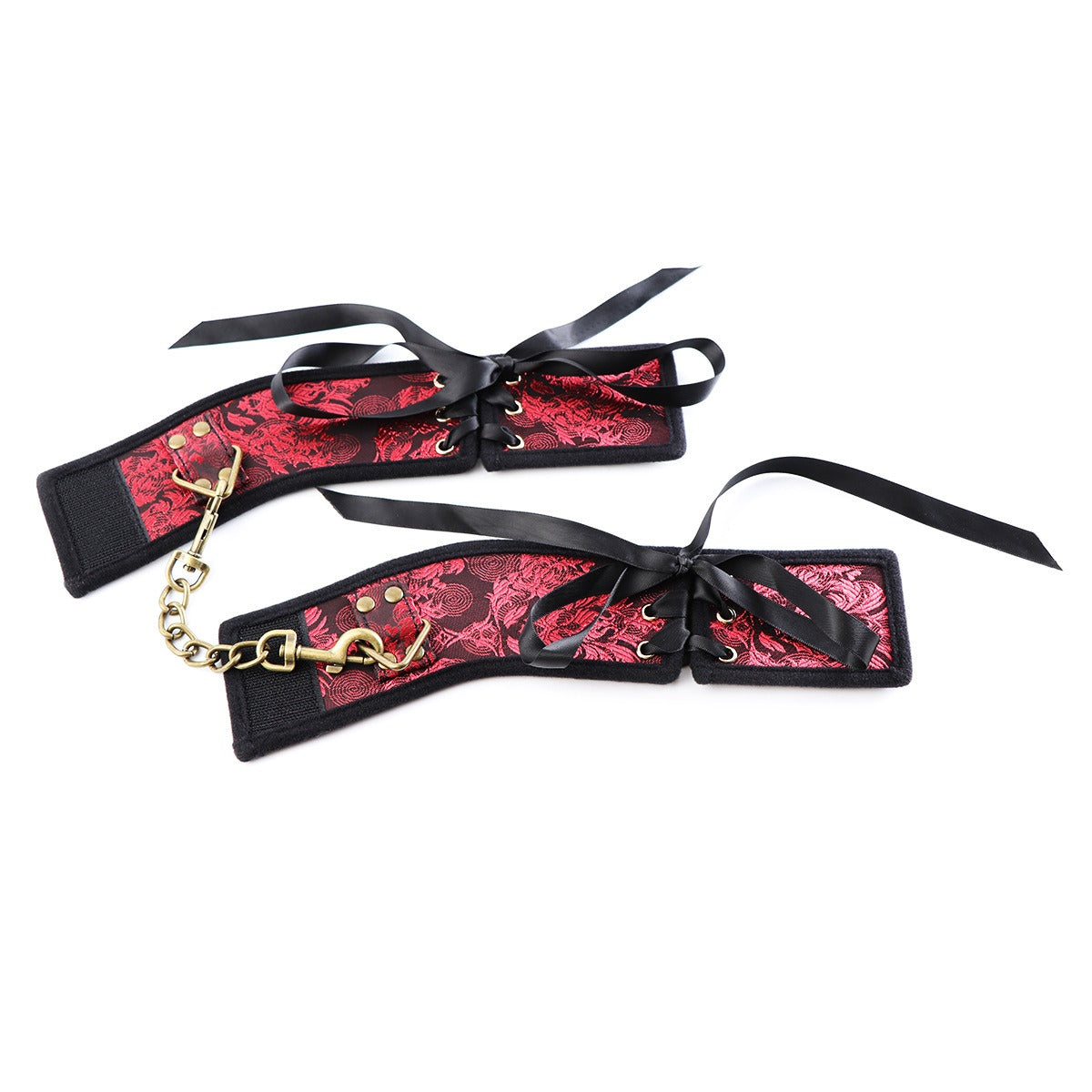 Red Ribbon Gold Velcro Handcuffs – Soft & Sexy Wrist Restraints for Playful Bondage