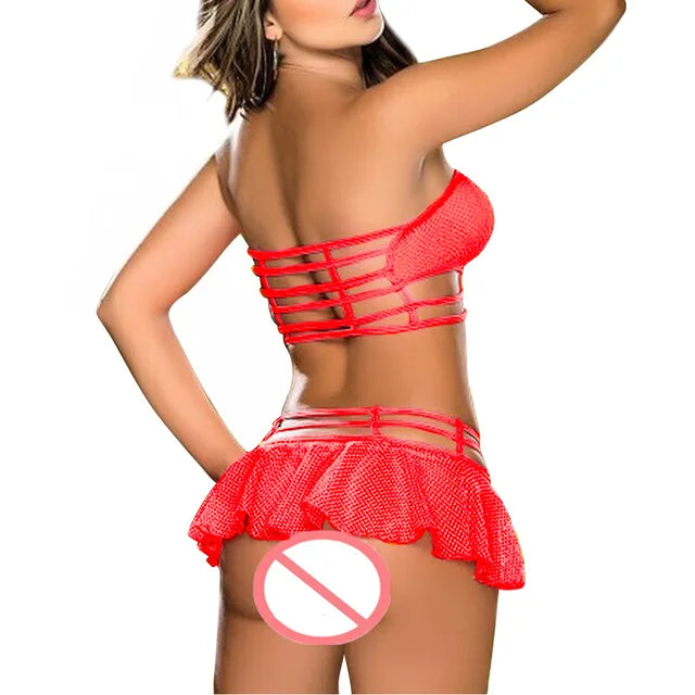 Sexy Lingerie Corset Babydoll Set – Push-Up Bra, G-String & Pants | Black, Pink, Red Sleepwear
