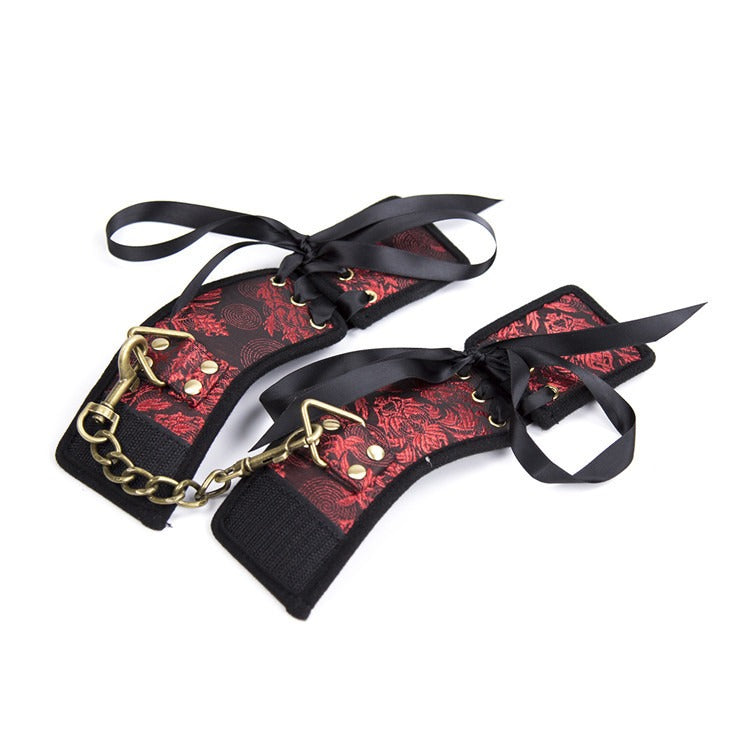Red Ribbon Gold Velcro Handcuffs – Soft & Sexy Wrist Restraints for Playful Bondage