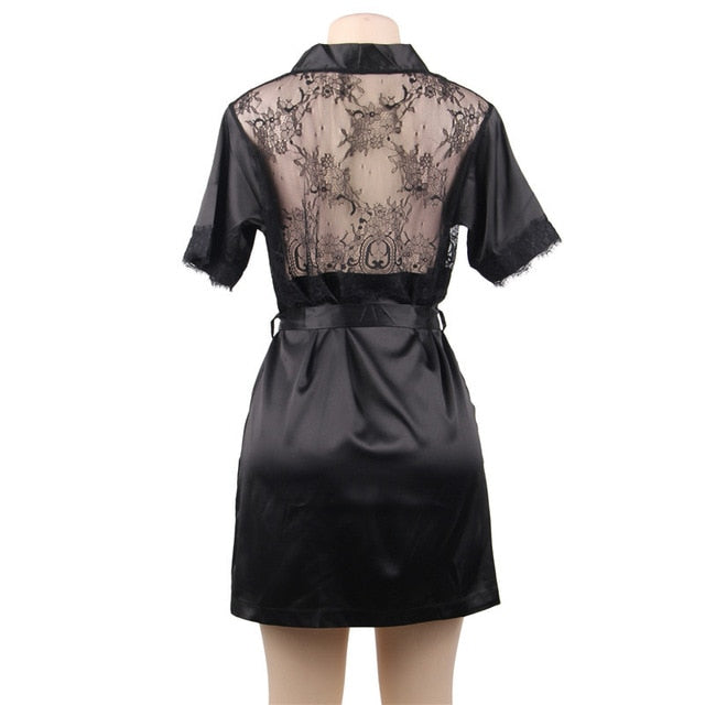Plus Size Lace Patchwork Babydoll Robe – XL-5XL Summer Short Sleeve Sleepwear