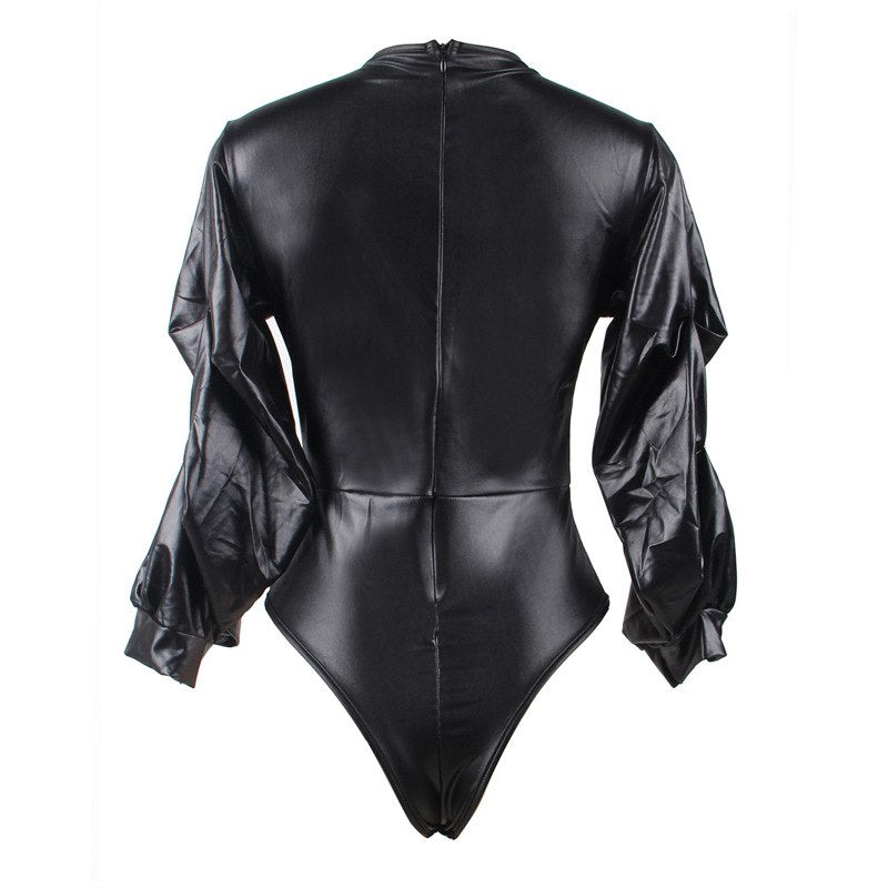 Ohyeah Deep V-Neck Black Lace Bodysuit – Long Sleeve Plus Size Sexy Lingerie | Elegant Babydoll One-Piece for Women