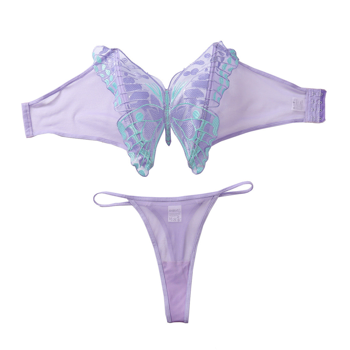 Butterfly Embroidery Mesh Lingerie Set โ Sheer Tube Top 2-Piece for Women