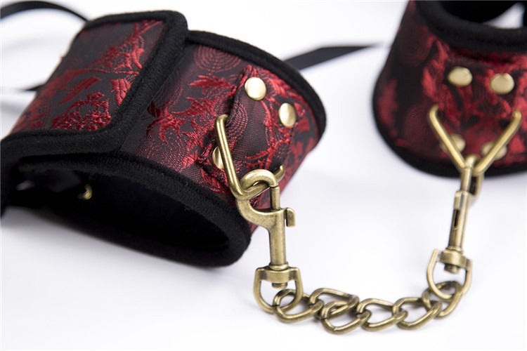 Red Ribbon Gold Velcro Handcuffs – Soft & Sexy Wrist Restraints for Playful Bondage