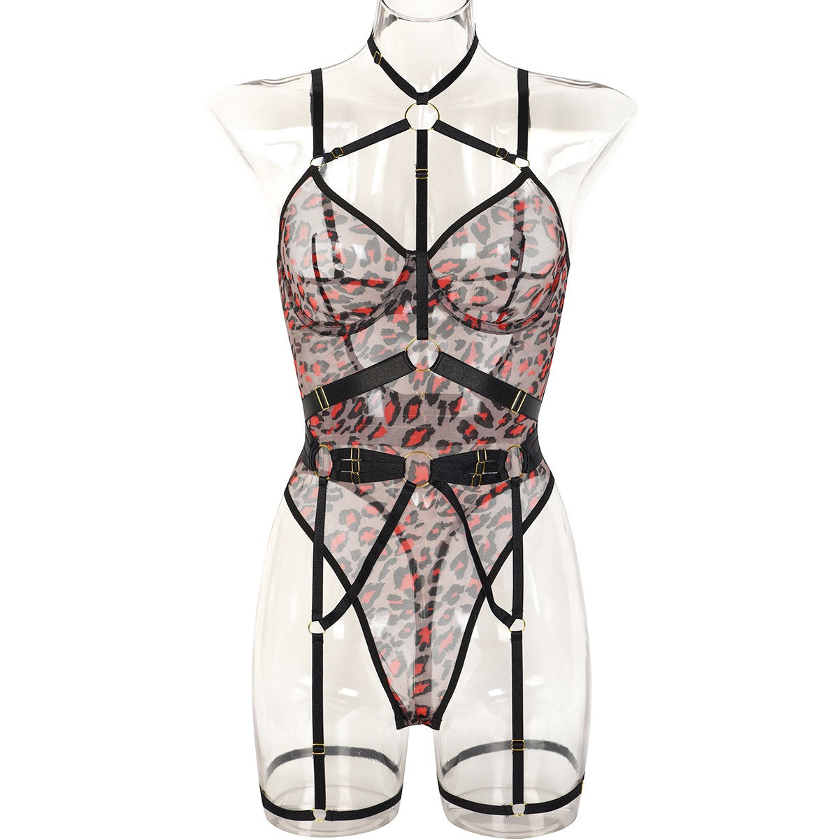 Leopard Print See-Through Mesh Bandage Sexy Lingerie with Underwire – Body Shaping Jumpsuit | Seductive Lingerie Set | Thirty Shades of Play