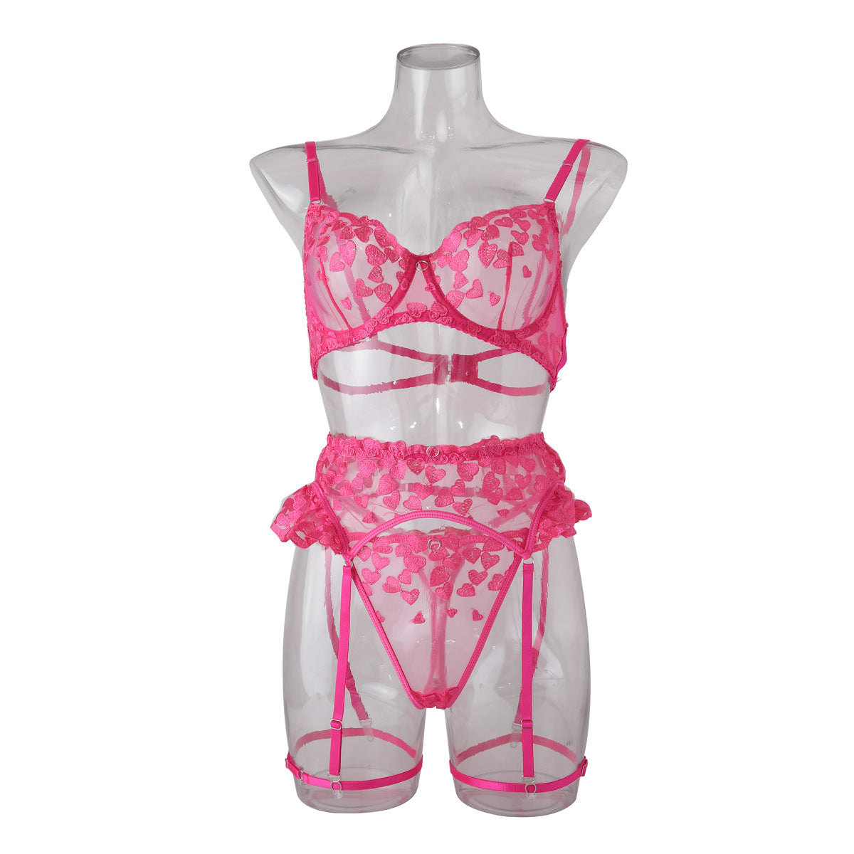 Love Embroidery Strap Lingerie Set β Romantic Spliced Mesh Two-Piece Underwear | Thirty Shades Of Play