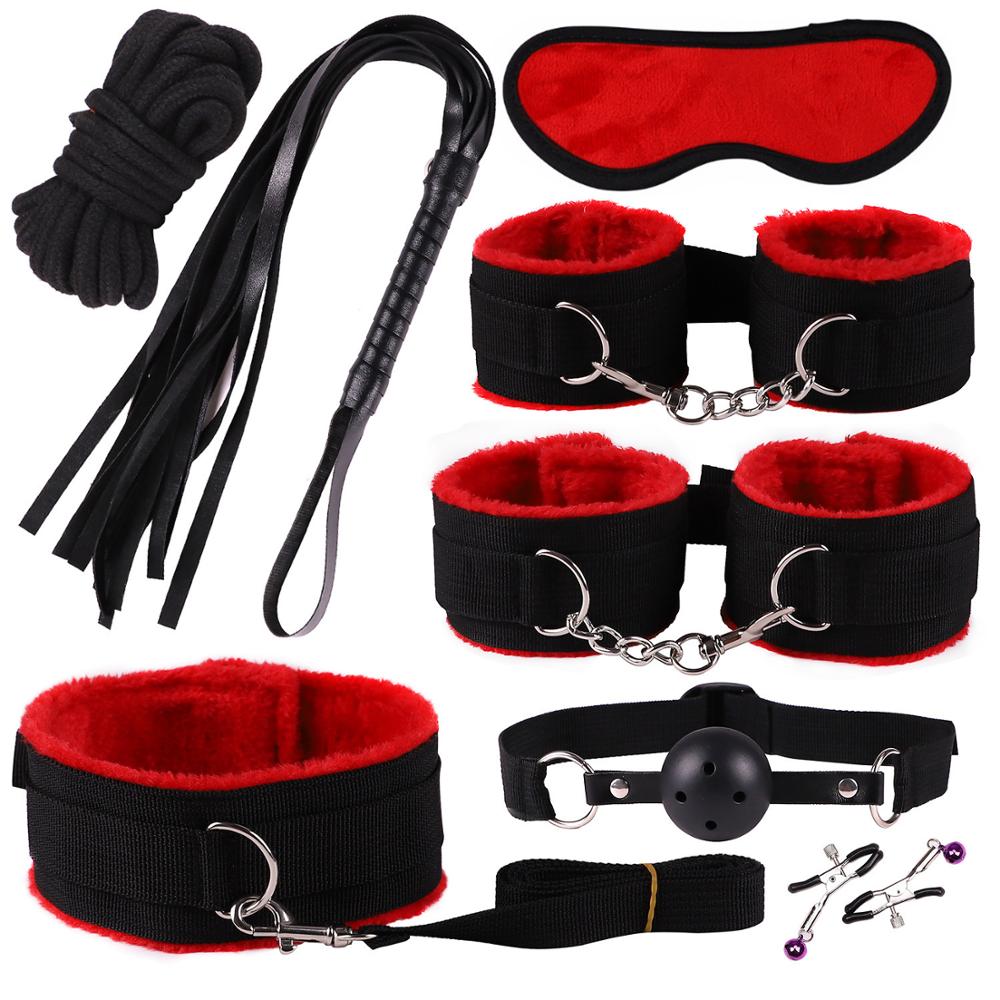 11-Piece Couples Bondage Kit – BDSM Set with Handcuffs, Whip, Rope, Blindfold, Anal Vibrator & More