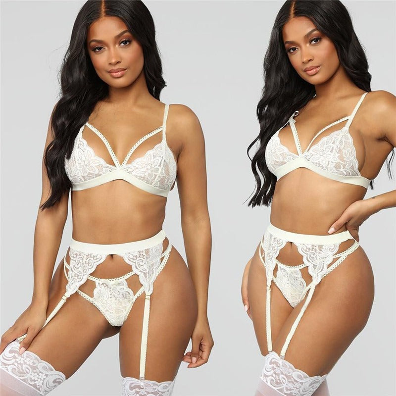 Lace Temptation 3-Piece Lingerie Set – Sexy Bra, Panty & Garter Trio | Thirty Shades of Play