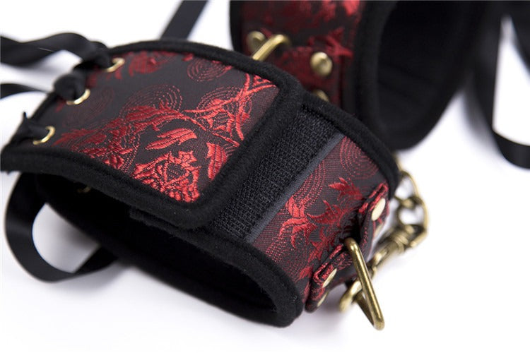 Red Ribbon Gold Velcro Handcuffs – Soft & Sexy Wrist Restraints for Playful Bondage