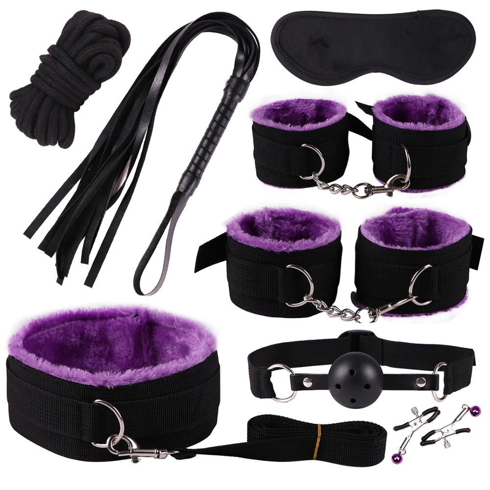 11-Piece Couples Bondage Kit – BDSM Set with Handcuffs, Whip, Rope, Blindfold, Anal Vibrator & More