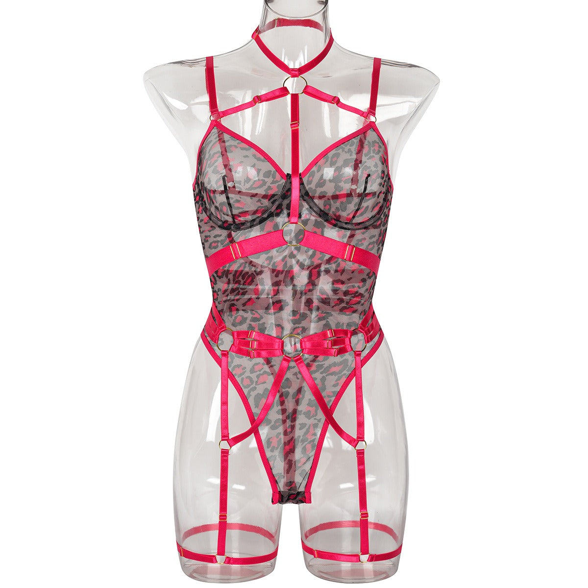 Leopard Print See-Through Mesh Bandage Sexy Lingerie with Underwire – Body Shaping Jumpsuit | Seductive Lingerie Set | Thirty Shades of Play
