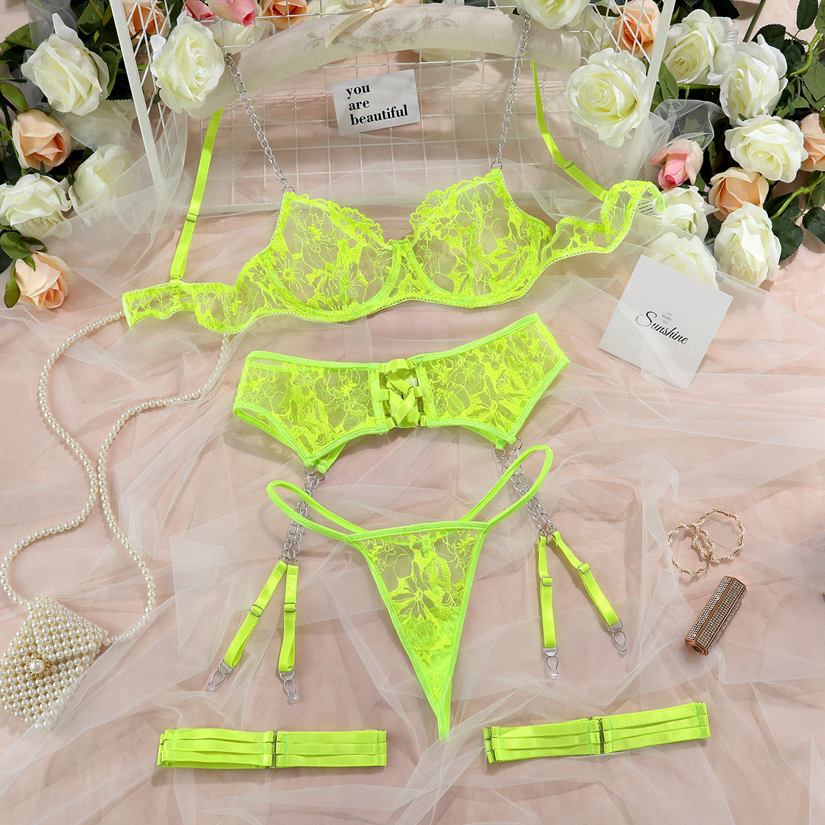 π€ Ins Mesh Embroidery Hanging Chain Garter Socks Hollow Cross Erotic Lingerie Set β Dare to Bare Elegance π«