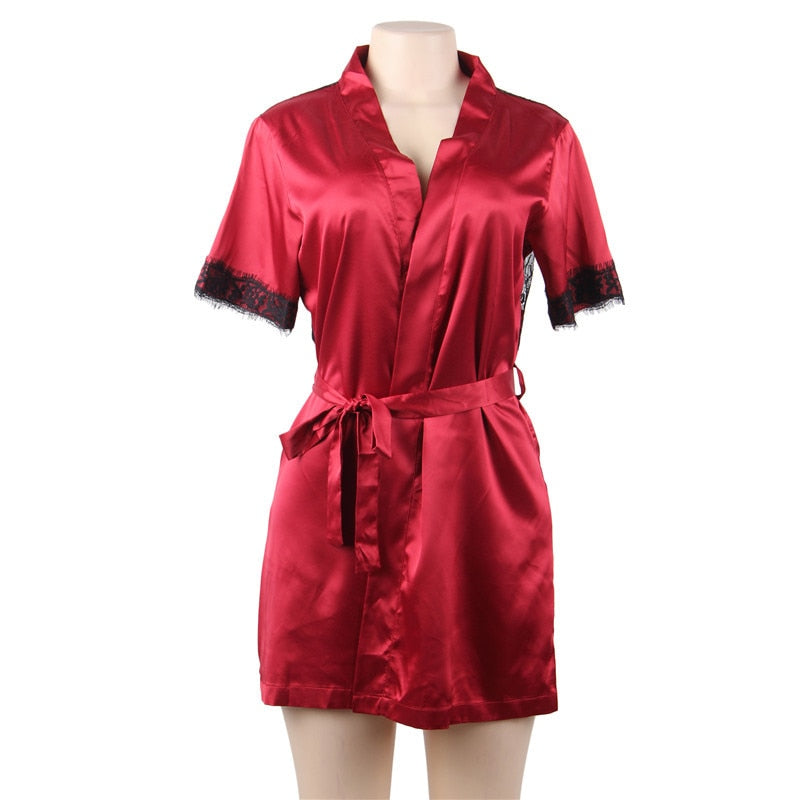 Plus Size Lace Patchwork Babydoll Robe – XL-5XL Summer Short Sleeve Sleepwear