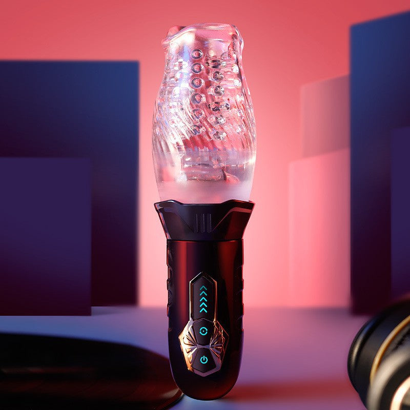 Rotating Airplane Cup with Vibrating Glans Stimulator – Male Erotic Exerciser | Transparent Adult Toy