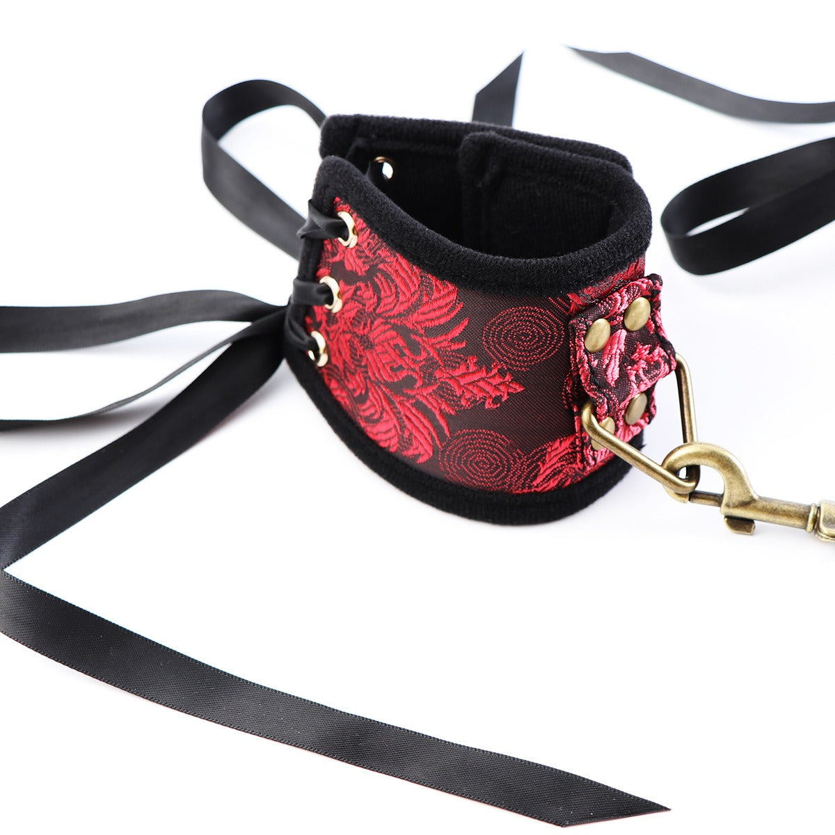 Red Ribbon Gold Velcro Handcuffs – Soft & Sexy Wrist Restraints for Playful Bondage