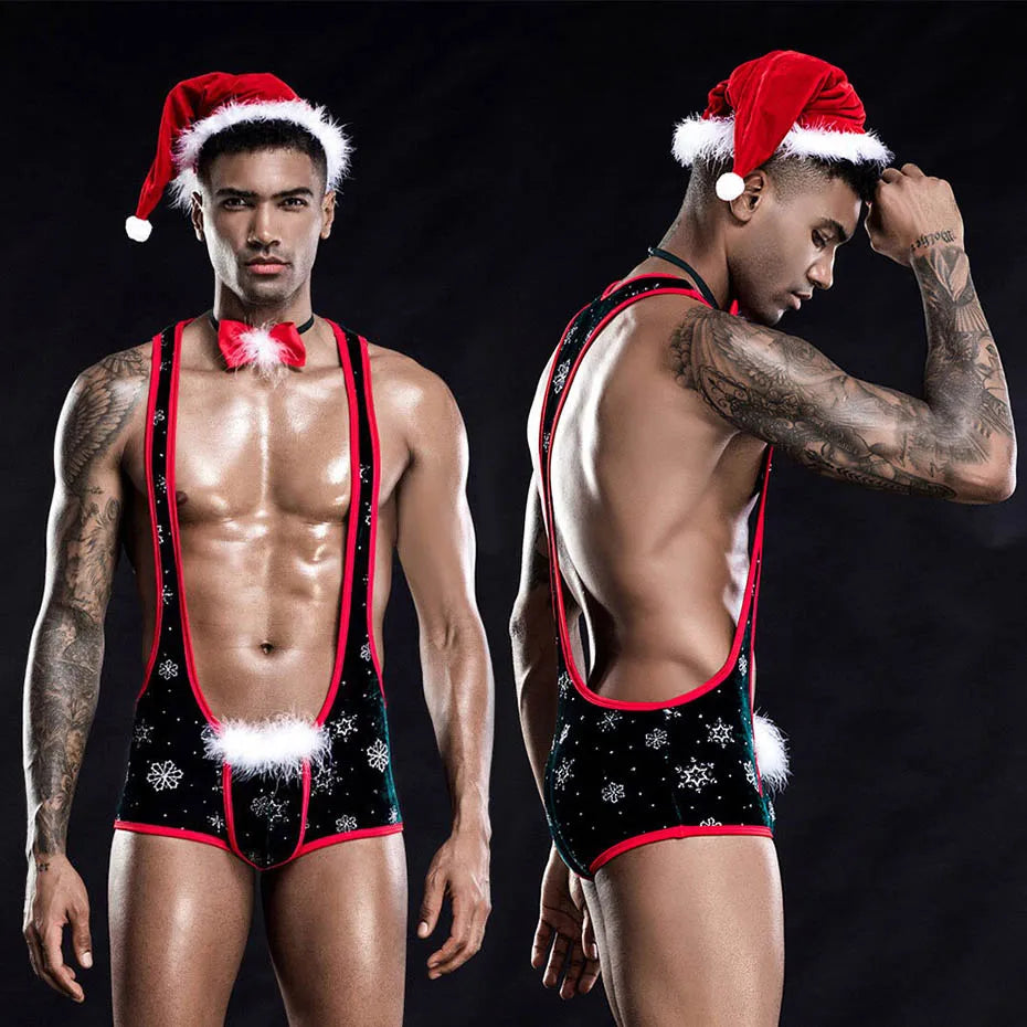 JSY Men’s Waiter Lace Bodysuit – Sexy Cosplay Lingerie Set & Erotic Roleplay Costume