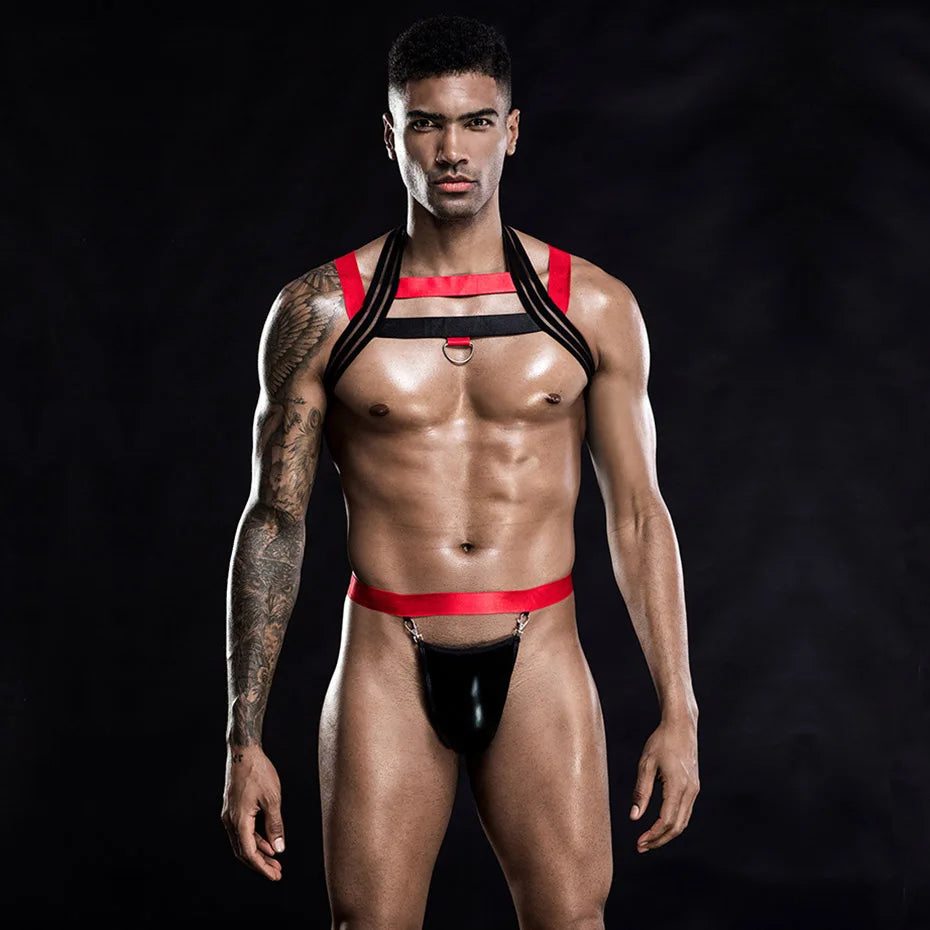 JSY Men’s Waiter Lace Bodysuit – Sexy Cosplay Lingerie Set & Erotic Roleplay Costume