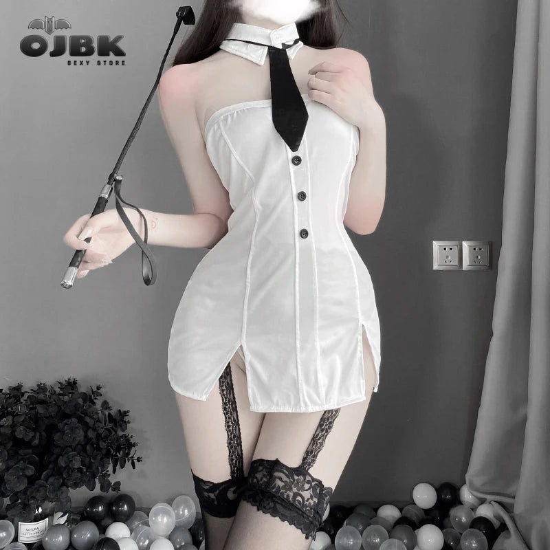 Sexy Office Lady Cosplay Costume β White Split Secretary Dress with Tie