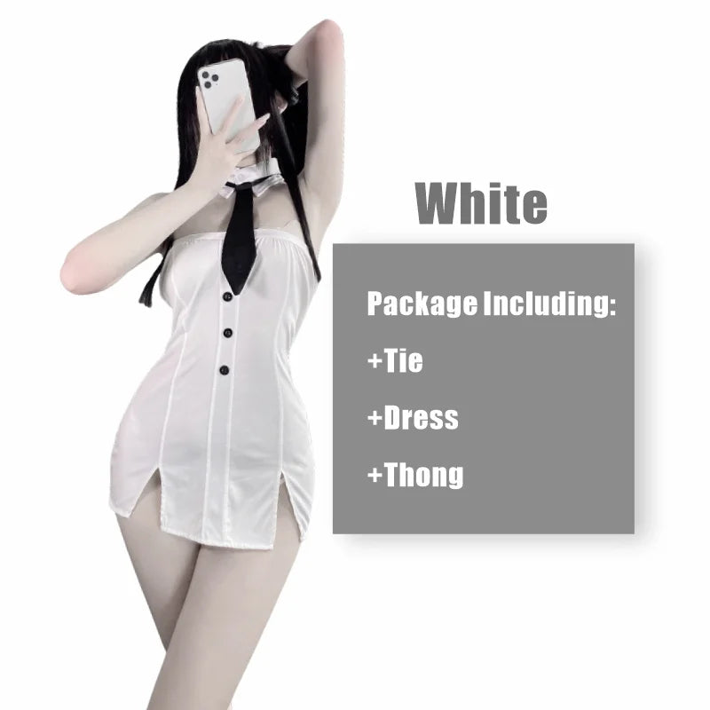 Sexy Office Lady Cosplay Costume β White Split Secretary Dress with Tie