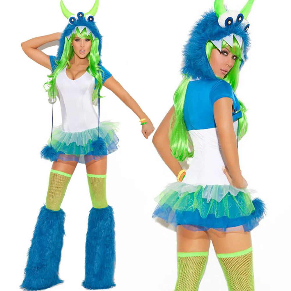 Deluxe Plush Monster Girl Costume – Furry Leopard Fox Cat Cosplay Dress-Up Outfit for Women