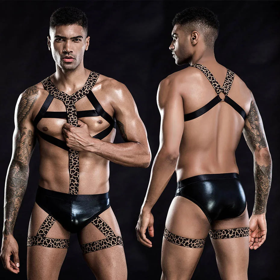 JSY Sexy Waiter Cosplay Set – Men’s Black Mesh Lingerie Uniform for Roleplay & Erotic Costumes