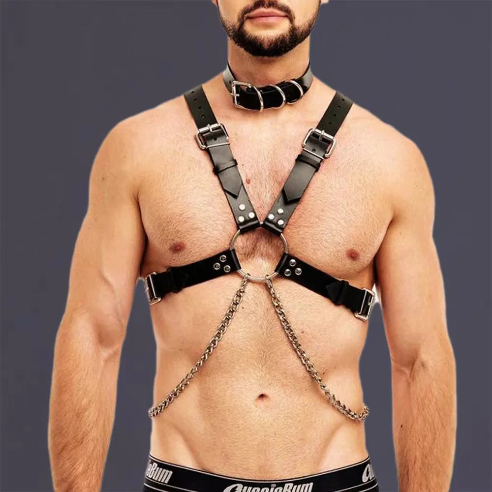 Fetish Faux Leather Chest Harness for Men – Adjustable Bondage Cage Rave Belt