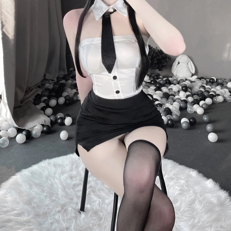 Sexy Office Lady Cosplay Costume β White Split Secretary Dress with Tie