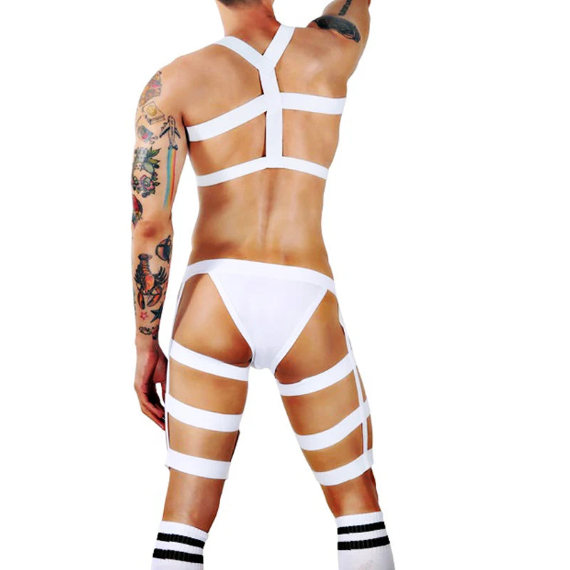 Men’s Erotic Body Harness Lingerie Set – Jockstrap, Thigh Suspenders & Bandage Belt | Fetish Strap Costume for Roleplay
