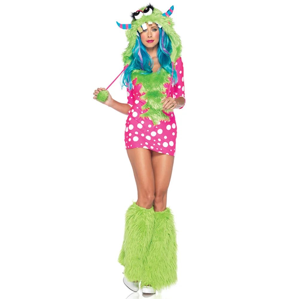 Deluxe Plush Monster Girl Costume – Furry Leopard Fox Cat Cosplay Dress-Up Outfit for Women