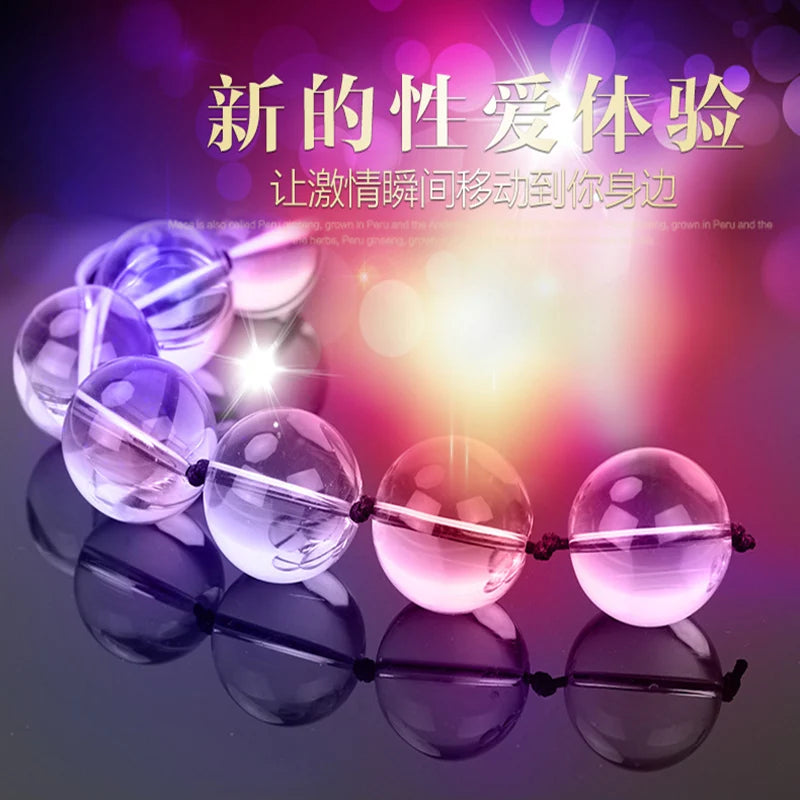 Glass Anal Beads & Vaginal Balls – Kegel & Masturbation Plug for Women | Crystal Anal Toy & Vagina Balls | Female Sex Products