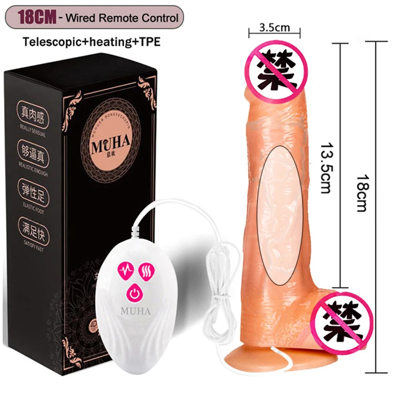 Big Dildo Vibrator – Rechargeable Telescopic Swinging Heating Remote Control Silicone Dildo for Women & Gay Men