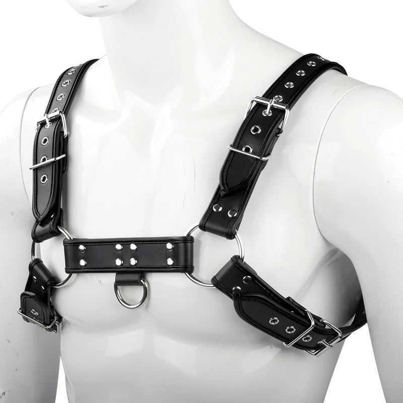Fetish Faux Leather Chest Harness for Men – Adjustable Bondage Cage Rave Belt