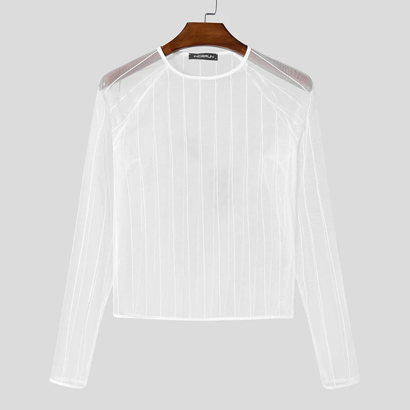 INCERUN 2025 American Style Men’s Perspective T-Shirt – Sexy Casual Clubwear Long Sleeved Camiseta
