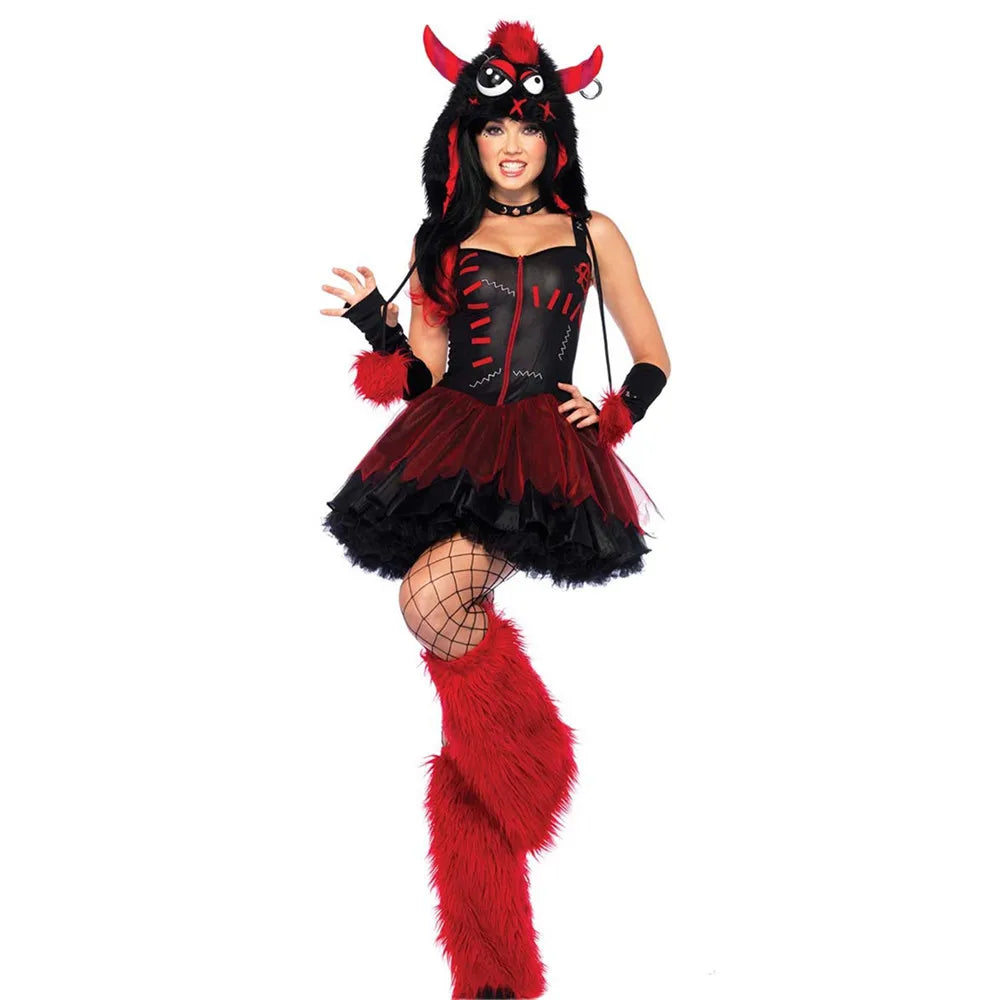 Deluxe Plush Monster Girl Costume – Furry Leopard Fox Cat Cosplay Dress-Up Outfit for Women