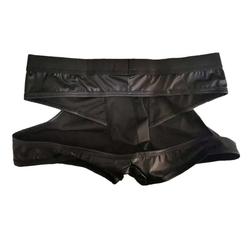 Men’s Faux Leather Hollow Back Jockstrap – Sexy Low Waist U-Convex Underwear with Open Rear | S-XL Sizes
