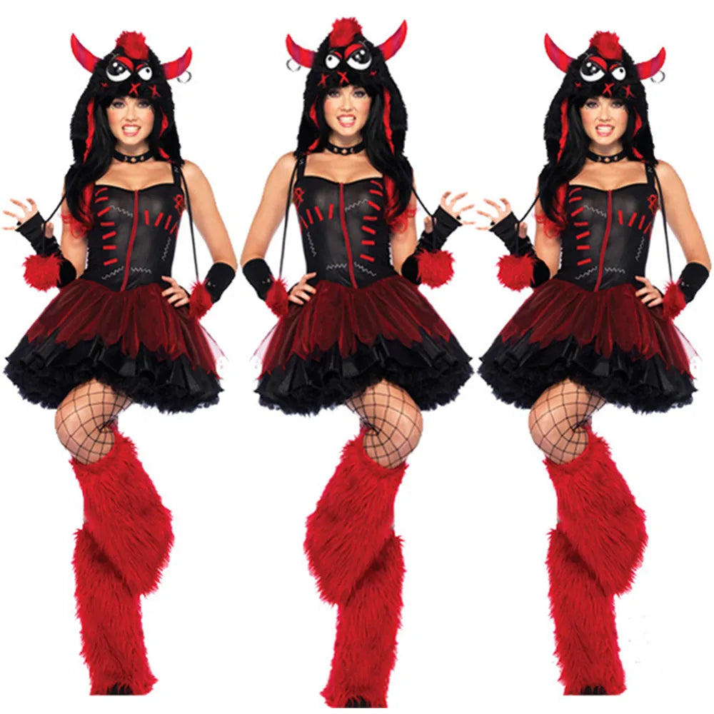Deluxe Plush Monster Girl Costume – Furry Leopard Fox Cat Cosplay Dress-Up Outfit for Women