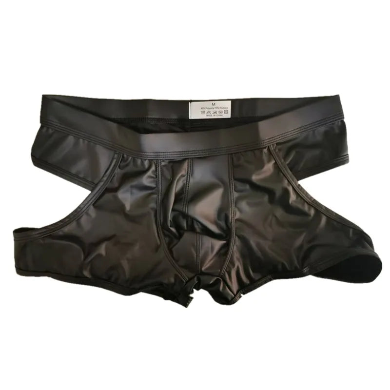 Men’s Faux Leather Hollow Back Jockstrap – Sexy Low Waist U-Convex Underwear with Open Rear | S-XL Sizes