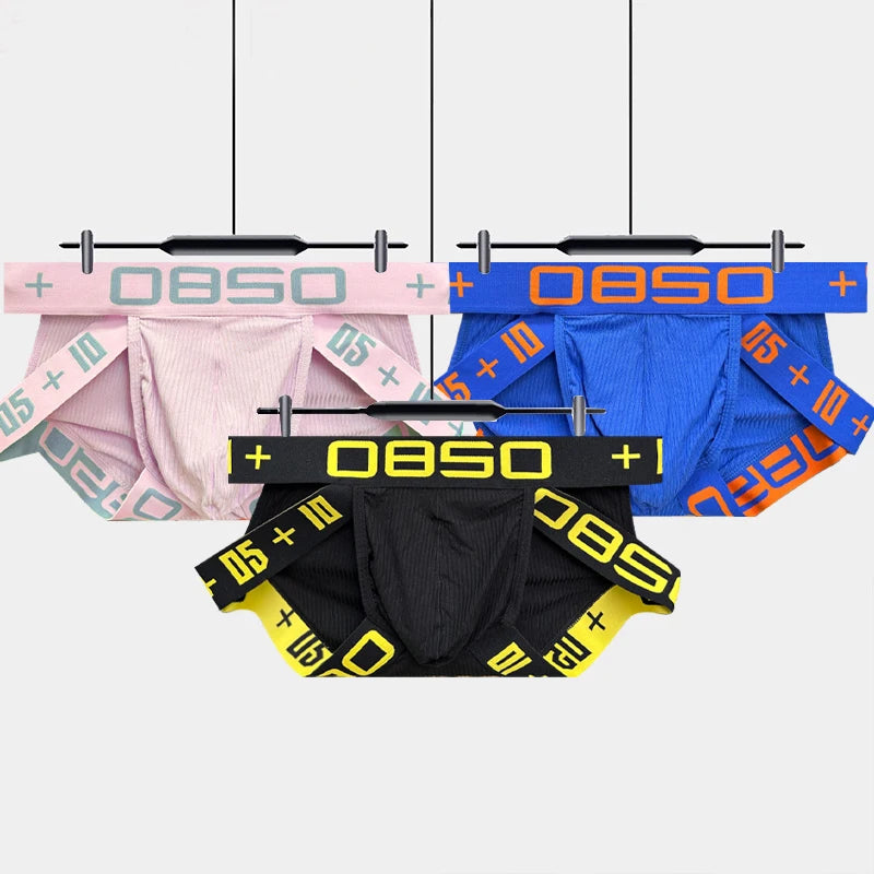 Men’s Sexy Hip-Lifting Triangle Briefs – Vertical Striped Cotton with Wide Elastic Waistband