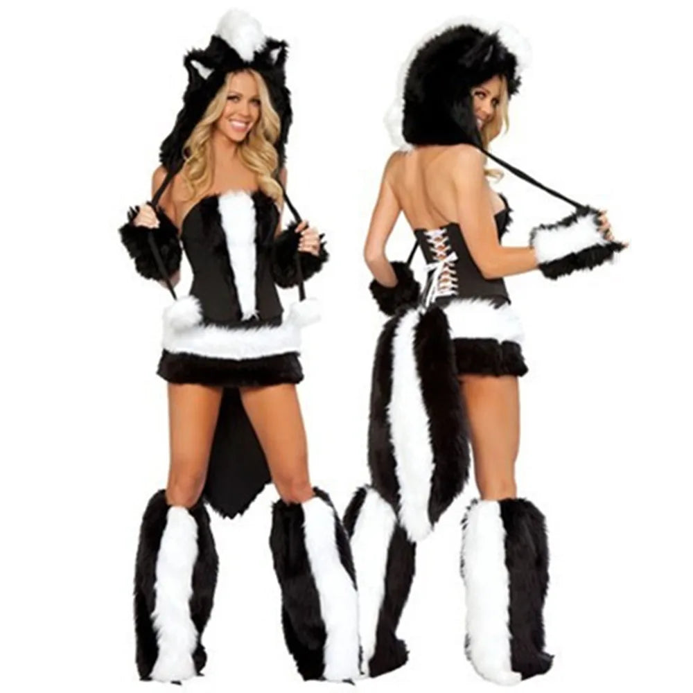 Deluxe Plush Monster Girl Costume – Furry Leopard Fox Cat Cosplay Dress-Up Outfit for Women