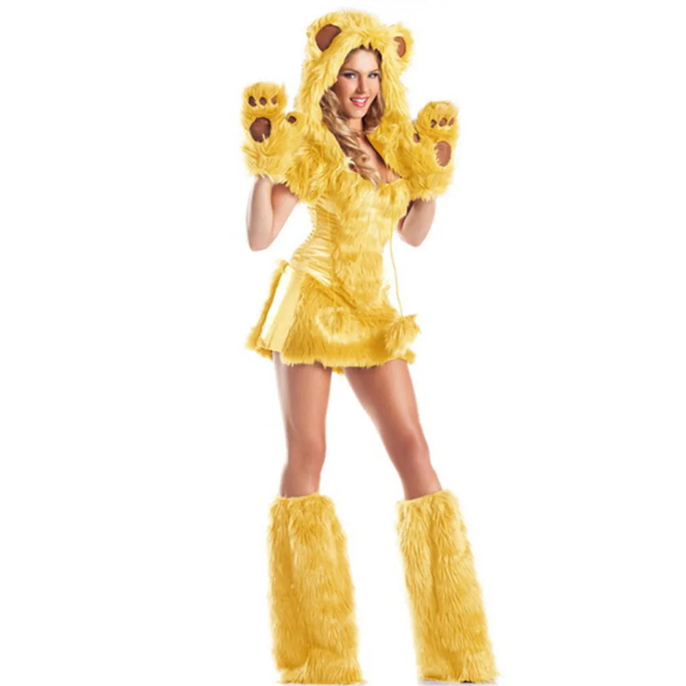 Deluxe Plush Monster Girl Costume – Furry Leopard Fox Cat Cosplay Dress-Up Outfit for Women