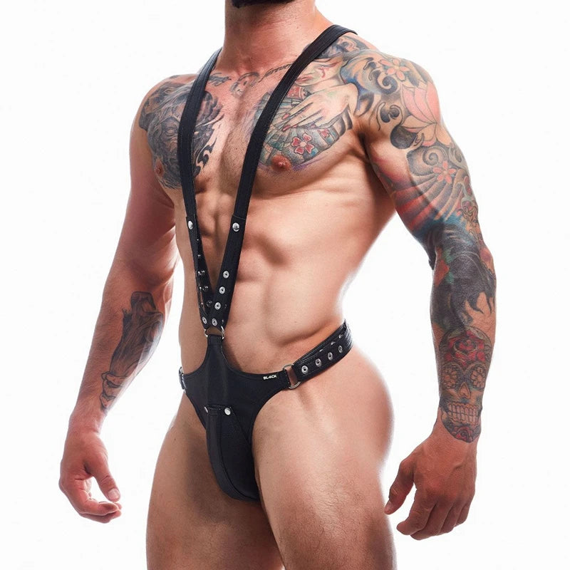 Men’s Sexy Jockstrap Harness Bodysuit – Adjustable Size with Removable Codpiece & Big Bulge