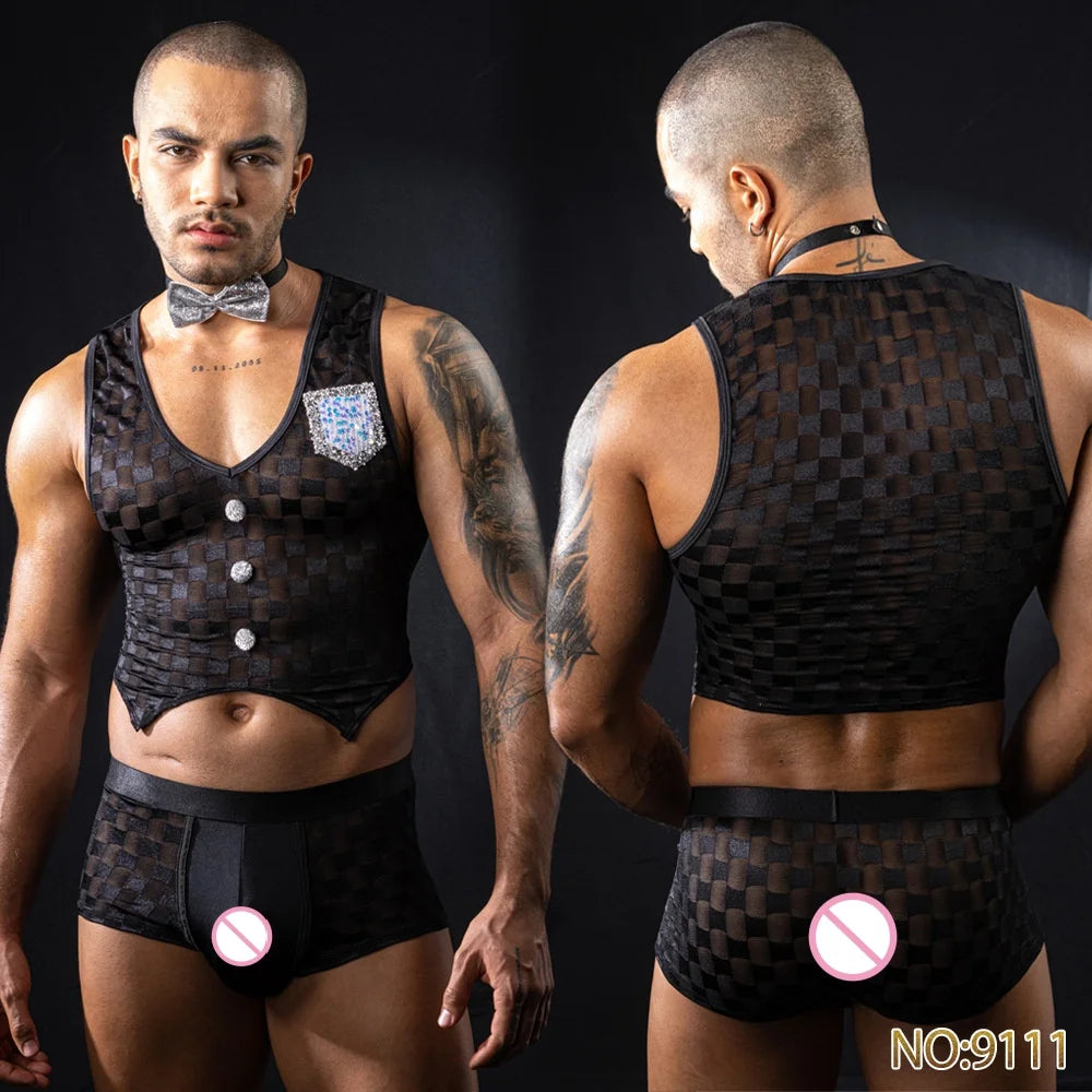 28-Style Firefighter & Policeman Cosplay Set – Men’s Sexy Faux Leather Uniform Costume | Gay Clubwear Lingerie Top & Tee Shirt