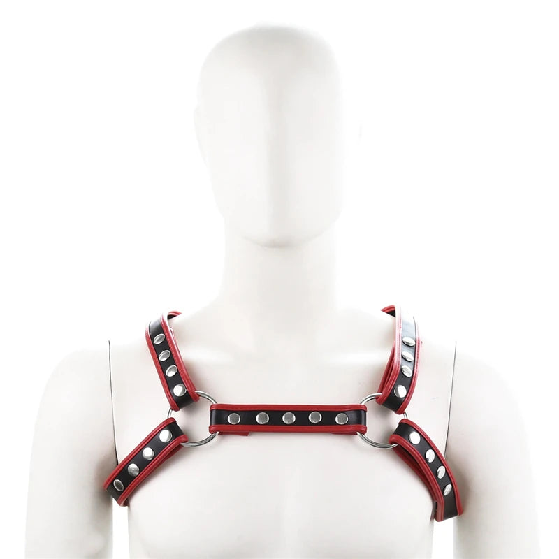 Fetish Faux Leather Chest Harness for Men – Adjustable Bondage Cage Rave Belt