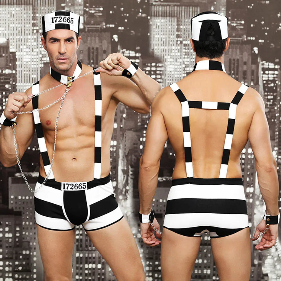 JSY Sexy Waiter Cosplay Set – Men’s Black Mesh Lingerie Uniform for Roleplay & Erotic Costumes