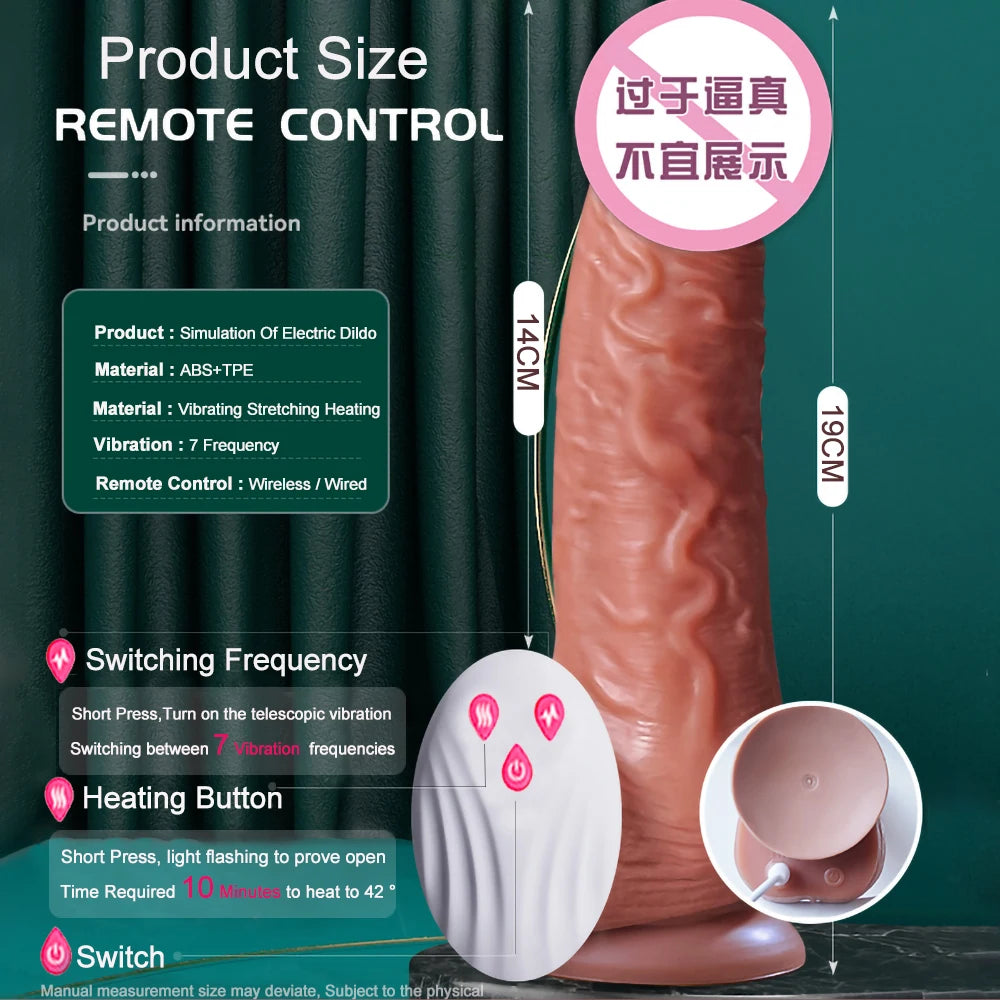 Big Dildo Vibrator – Rechargeable Telescopic Swinging Heating Remote Control Silicone Dildo for Women & Gay Men