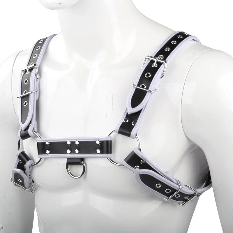 Fetish Faux Leather Chest Harness for Men – Adjustable Bondage Cage Rave Belt