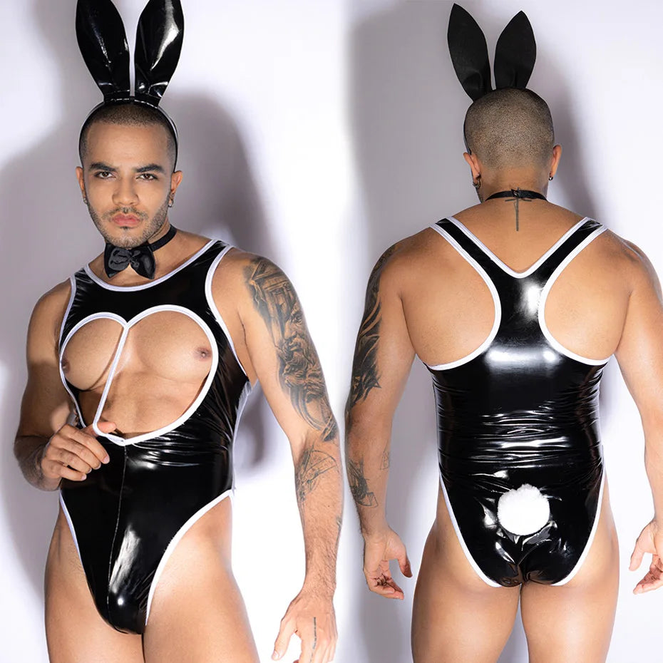 JSY Men’s Waiter Lace Bodysuit – Sexy Cosplay Lingerie Set & Erotic Roleplay Costume