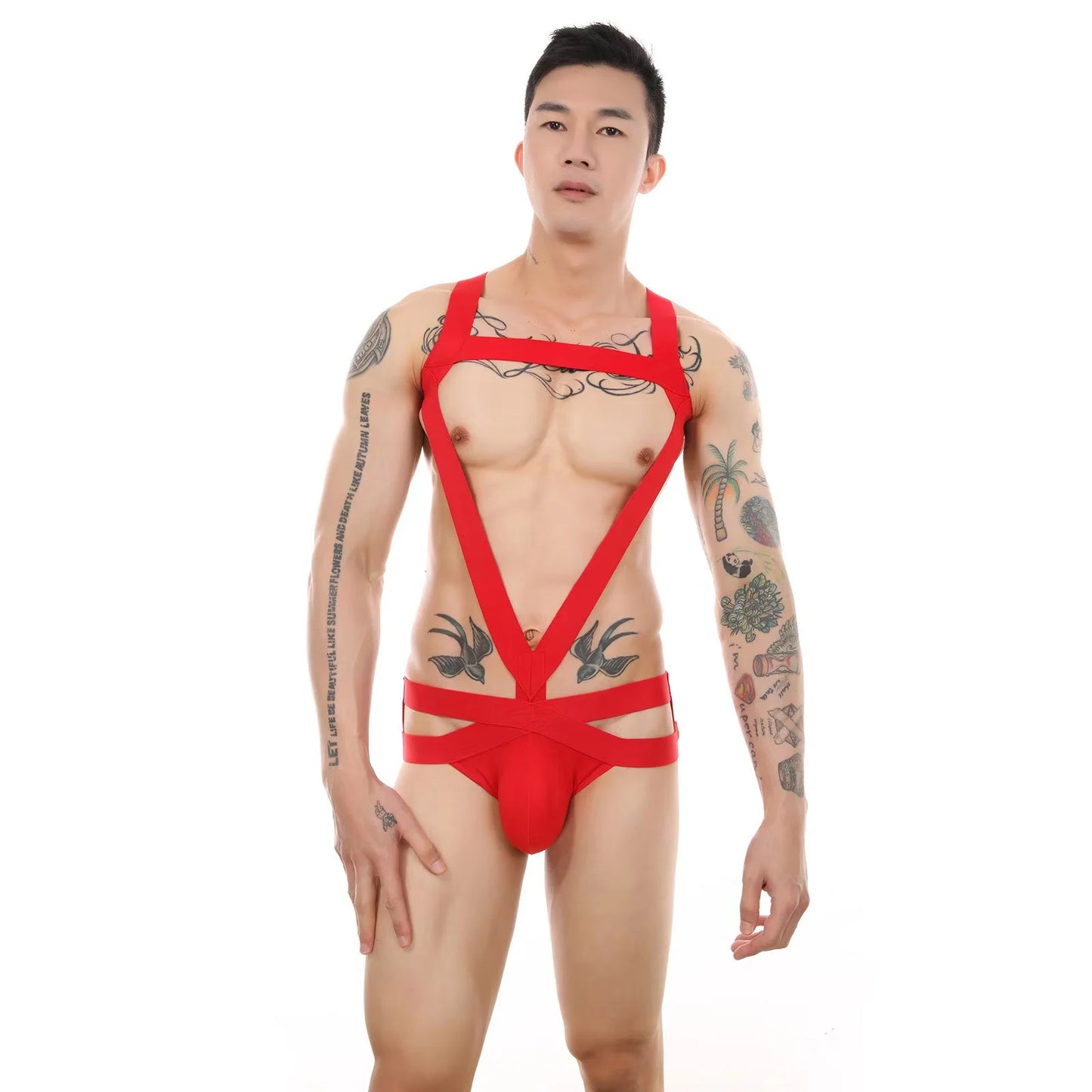 Men’s Erotic Body Harness Lingerie Set – Jockstrap, Thigh Suspenders & Bandage Belt | Fetish Strap Costume for Roleplay