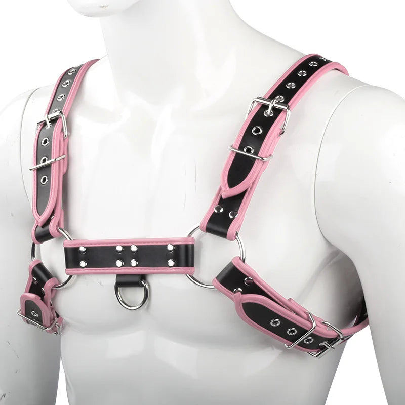 Fetish Faux Leather Chest Harness for Men – Adjustable Bondage Cage Rave Belt