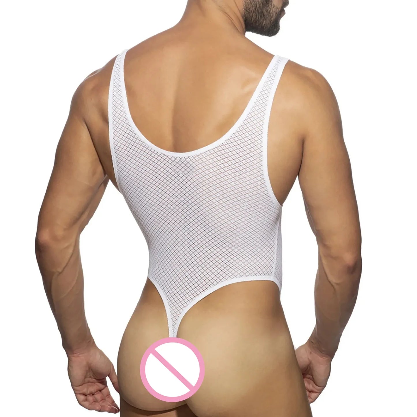 Men’s Erotic Transparent Tights Bodysuit – Scoop Neck One-Piece Lingerie Thong for Muscle Show & Nightclub Wear