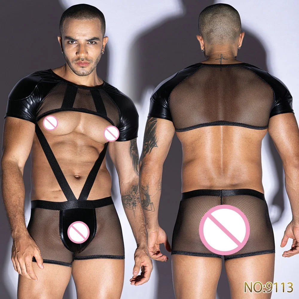 28-Style Firefighter & Policeman Cosplay Set – Men’s Sexy Faux Leather Uniform Costume | Gay Clubwear Lingerie Top & Tee Shirt